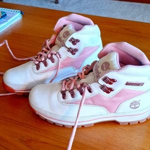 Timberland White leather pink accents and rose gold hardware